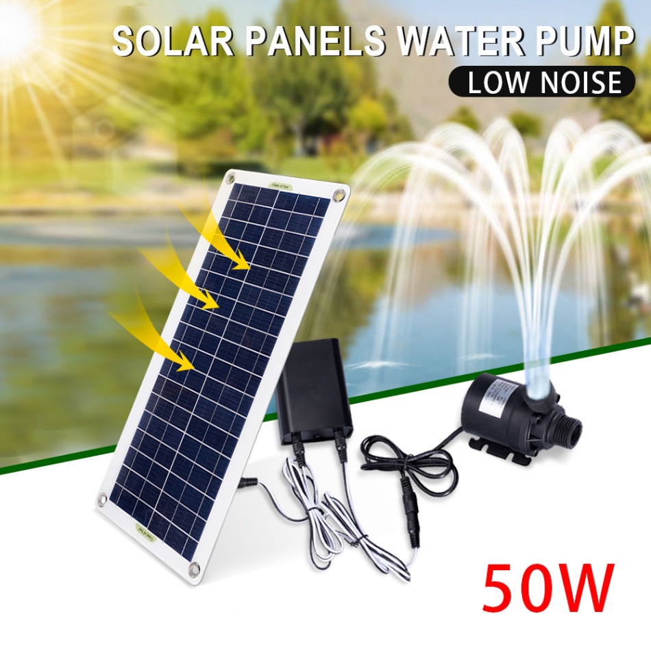Aquarium Fish Items - 50W Solarbetriebene Wasserpumpen-Set Geräuscharmer DC Bürstenloser